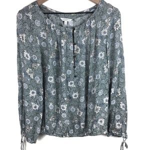 Lucky Brand Green and Cream Floral blouse
